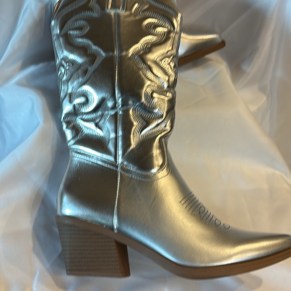 Shiny Silver zip up boots New with tags - Picture 8 of 8